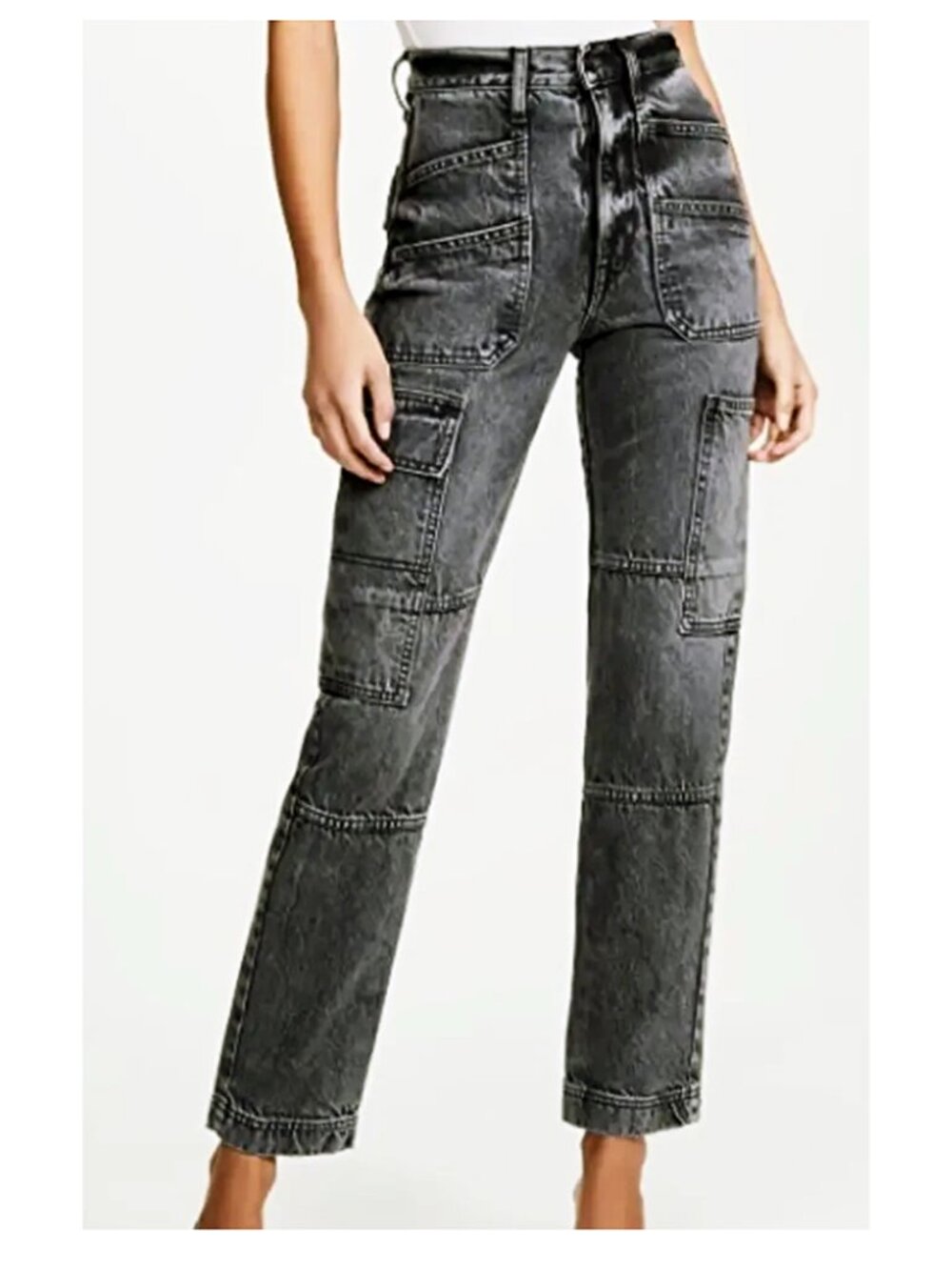 SLVRLAKE Savior High-Rise Cargo Jeans in Shadow Ridge (Black). W27.